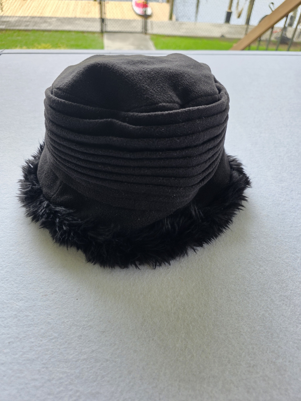 isotoner Black Faux Fur Trim Bucket Hat